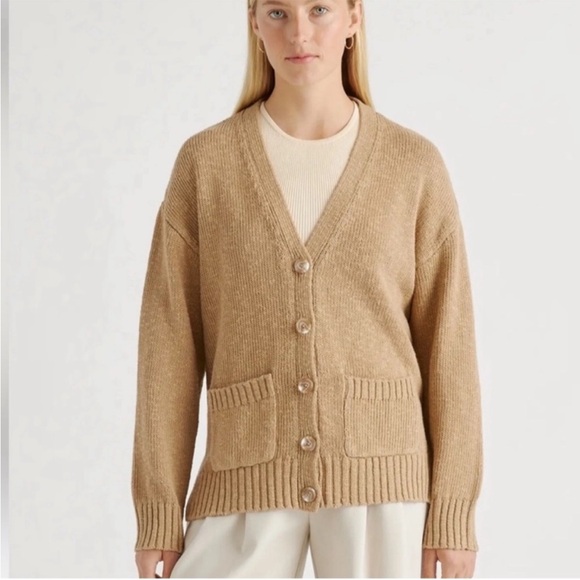 Quince Sweaters - Quince Cotton-Linen Relaxed Cardigan Sweater in Camel Size Medium